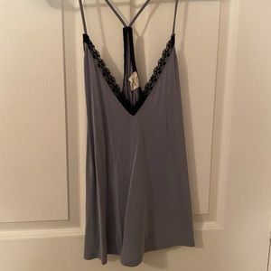 Grey tank top with black lace